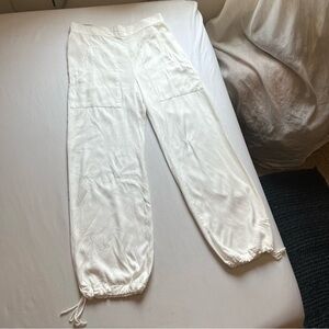 SHAINA MOTE off‎ white/white straight wide leg cropped elastic waist pants